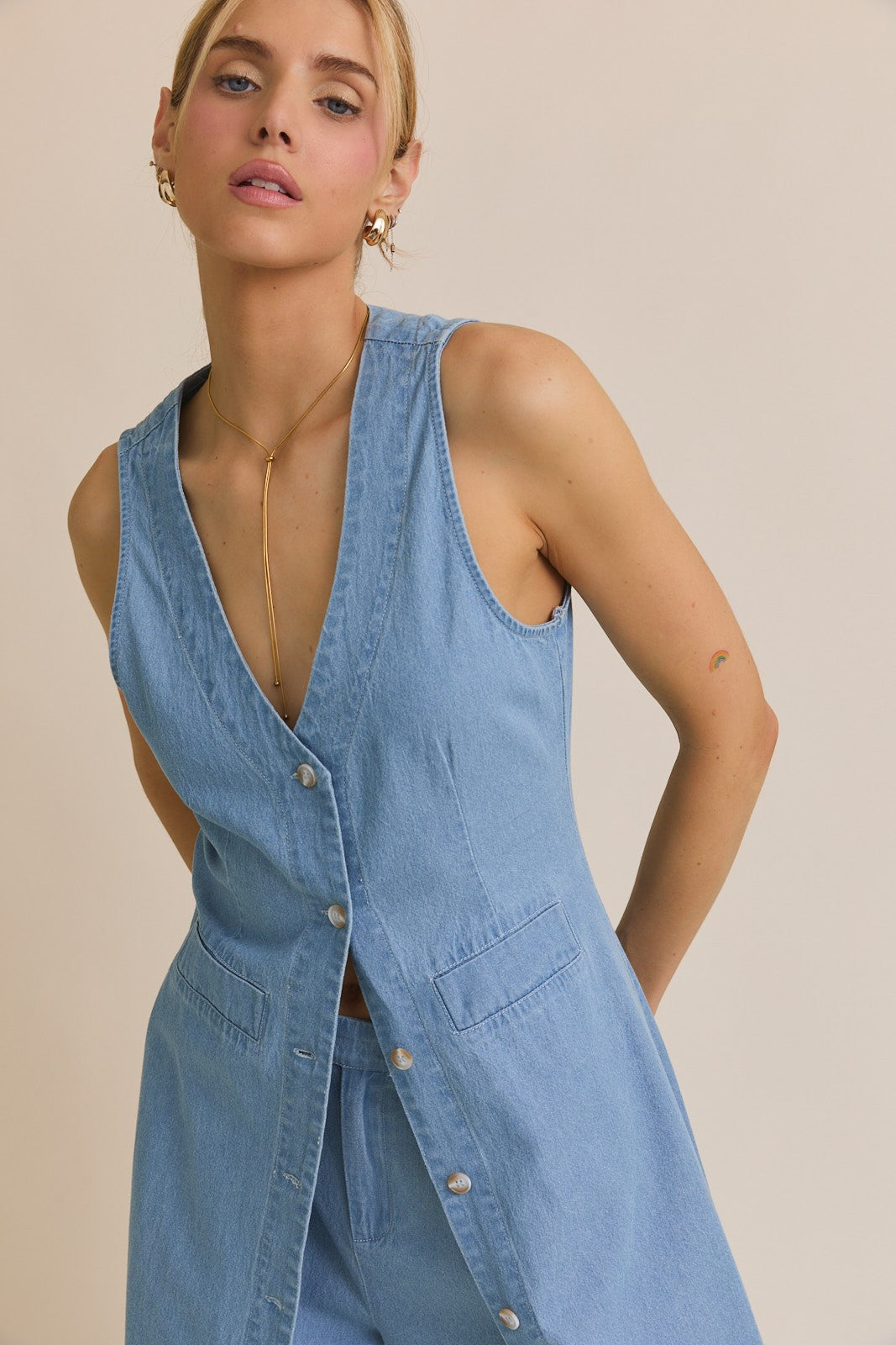 LONG LINE DENIM VEST