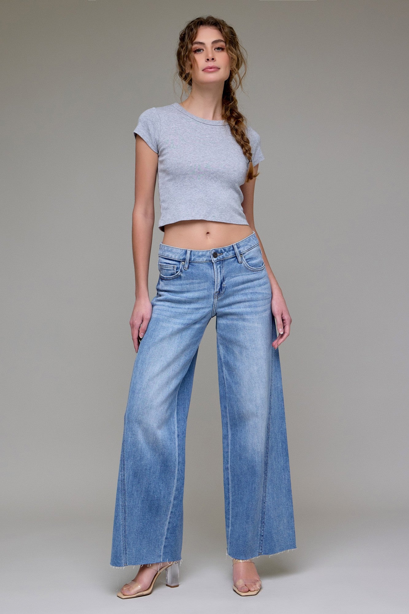 MIDRISE WIDE LEG SEAM DETAIL JEANS