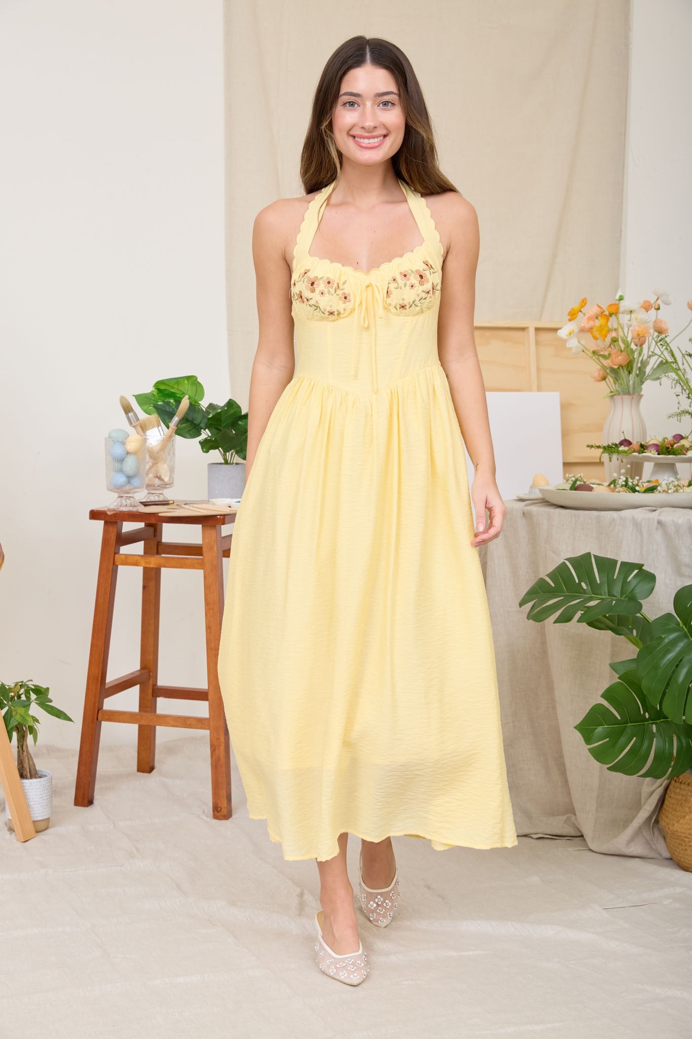 HALTER NECK CORSET DETAIL DRESS