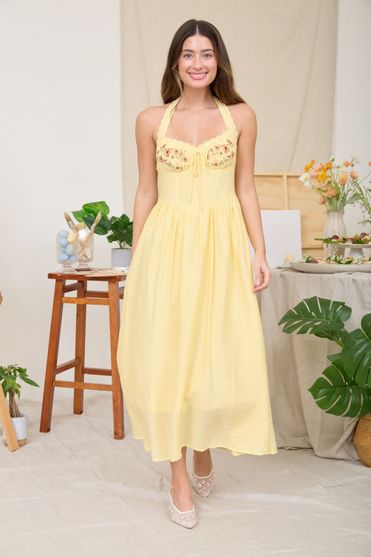 HALTER NECK CORSET DETAIL DRESS