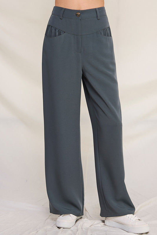 WIDE LEG TWILL PANTS