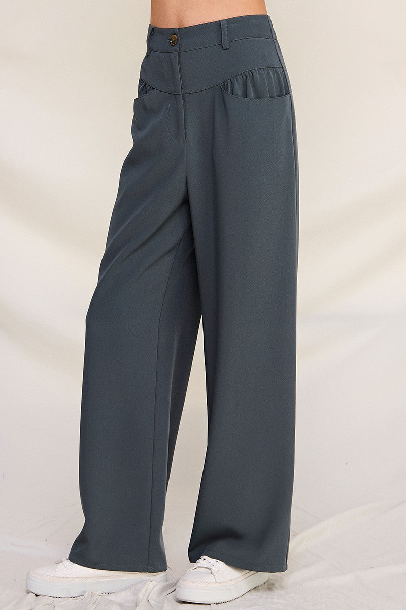 WIDE LEG TWILL PANTS