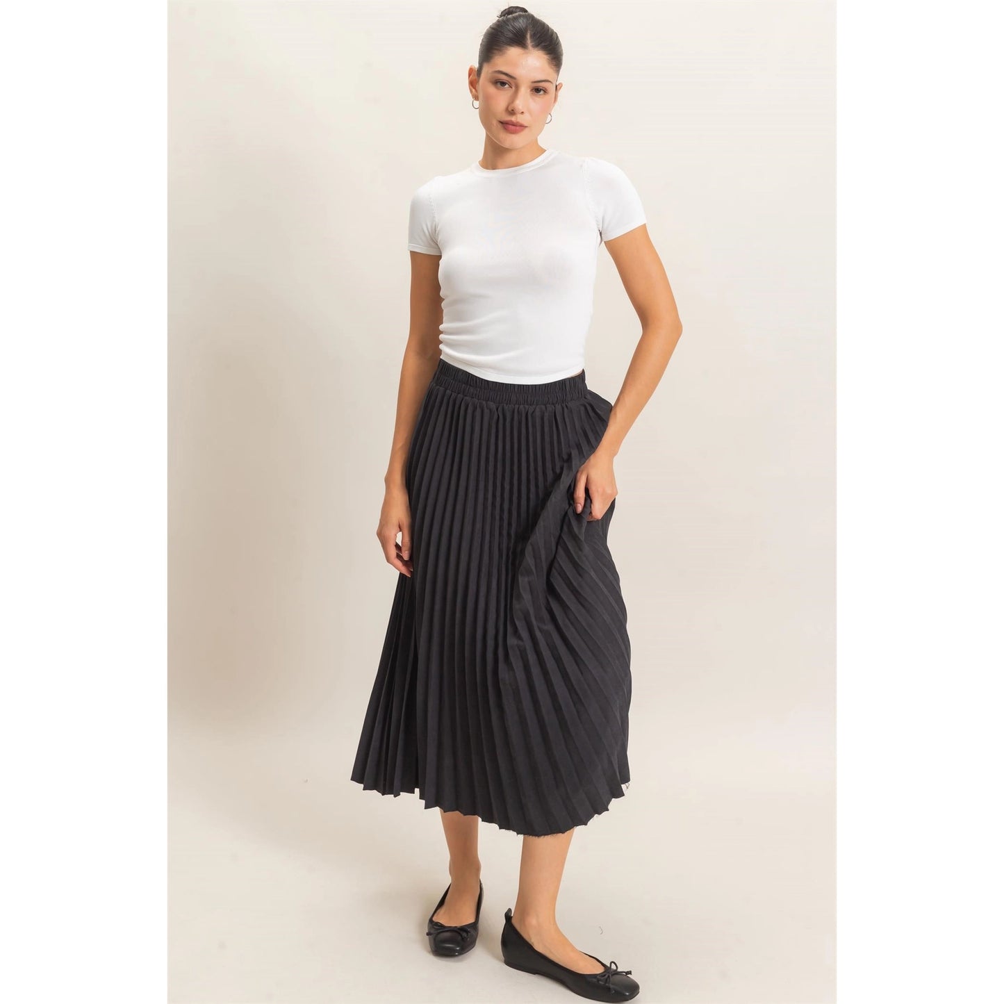 SUEDE ACCORDION PLEAT SKIRT
