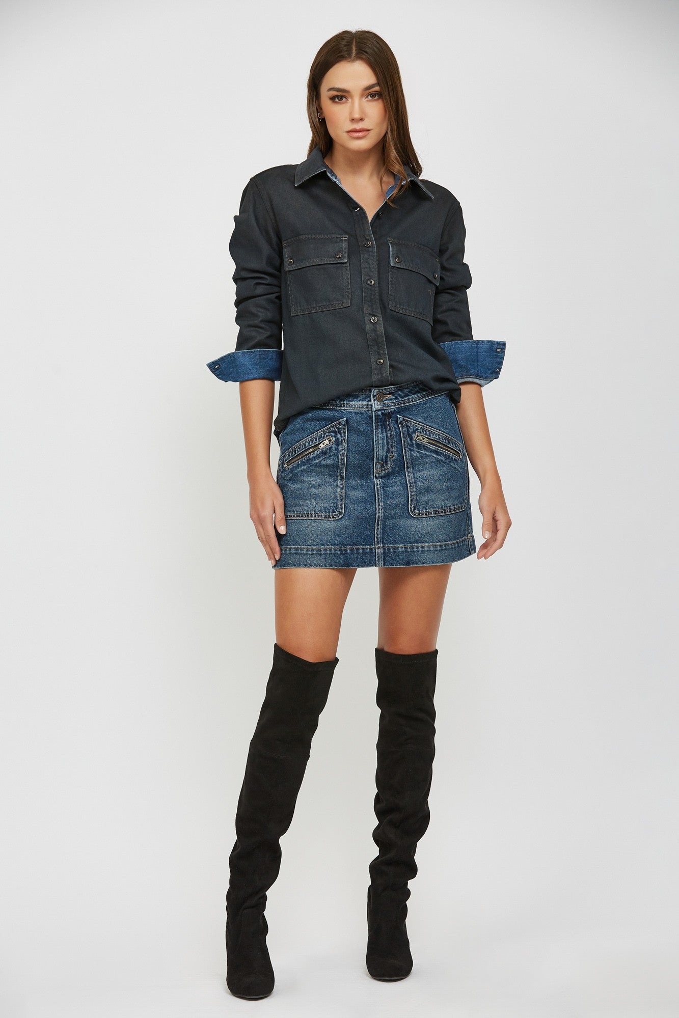 MID RISE DENIM MINI SKIRT