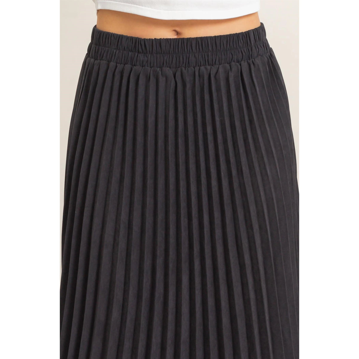SUEDE ACCORDION PLEAT SKIRT