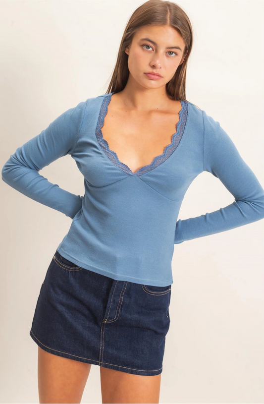 LACE TRIM V NECK