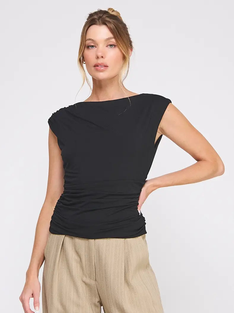 BOAT NECK RUCHED TOP