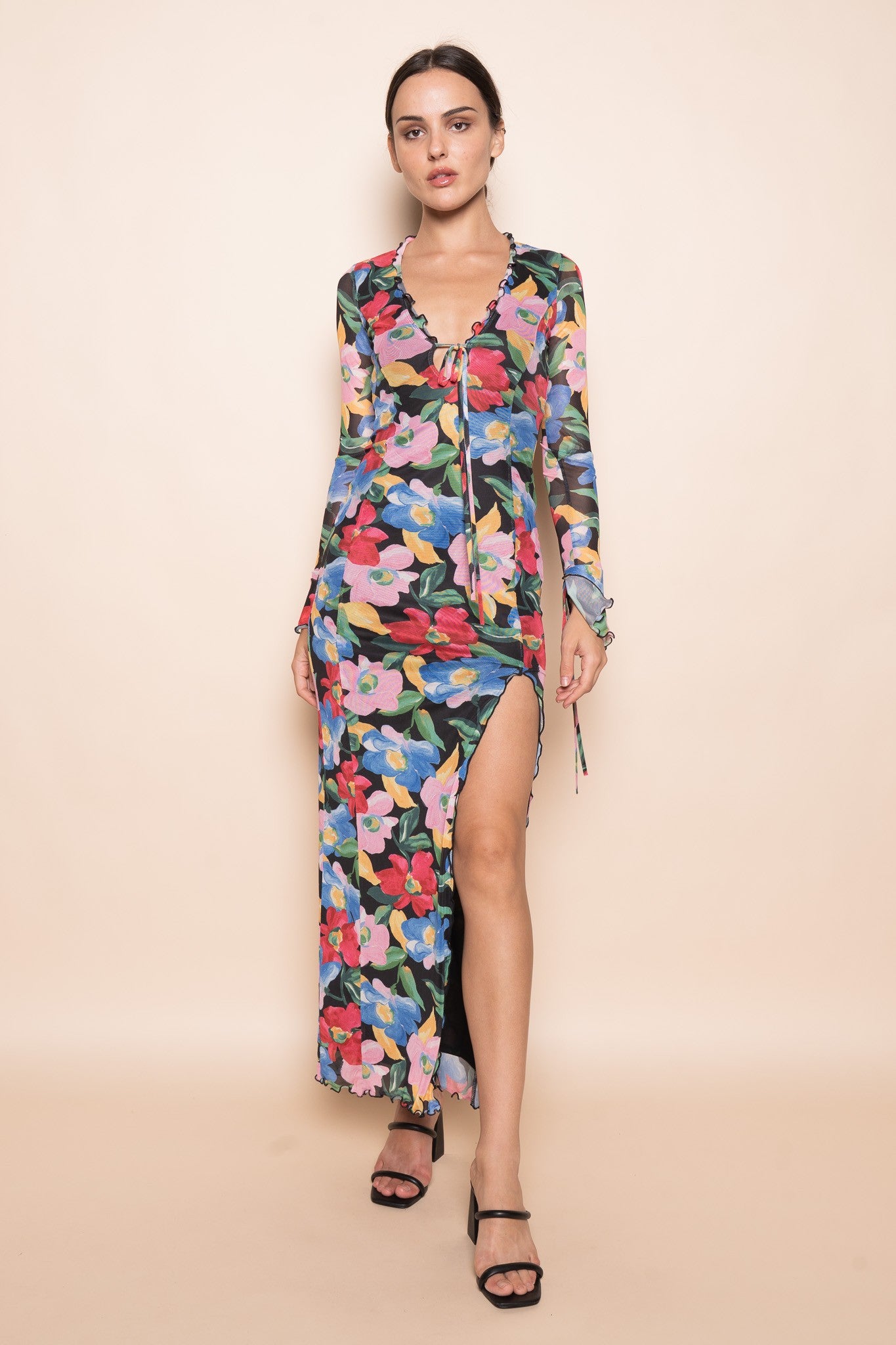 LONG SLEEVE FLORAL PRINT MAXI DRESS