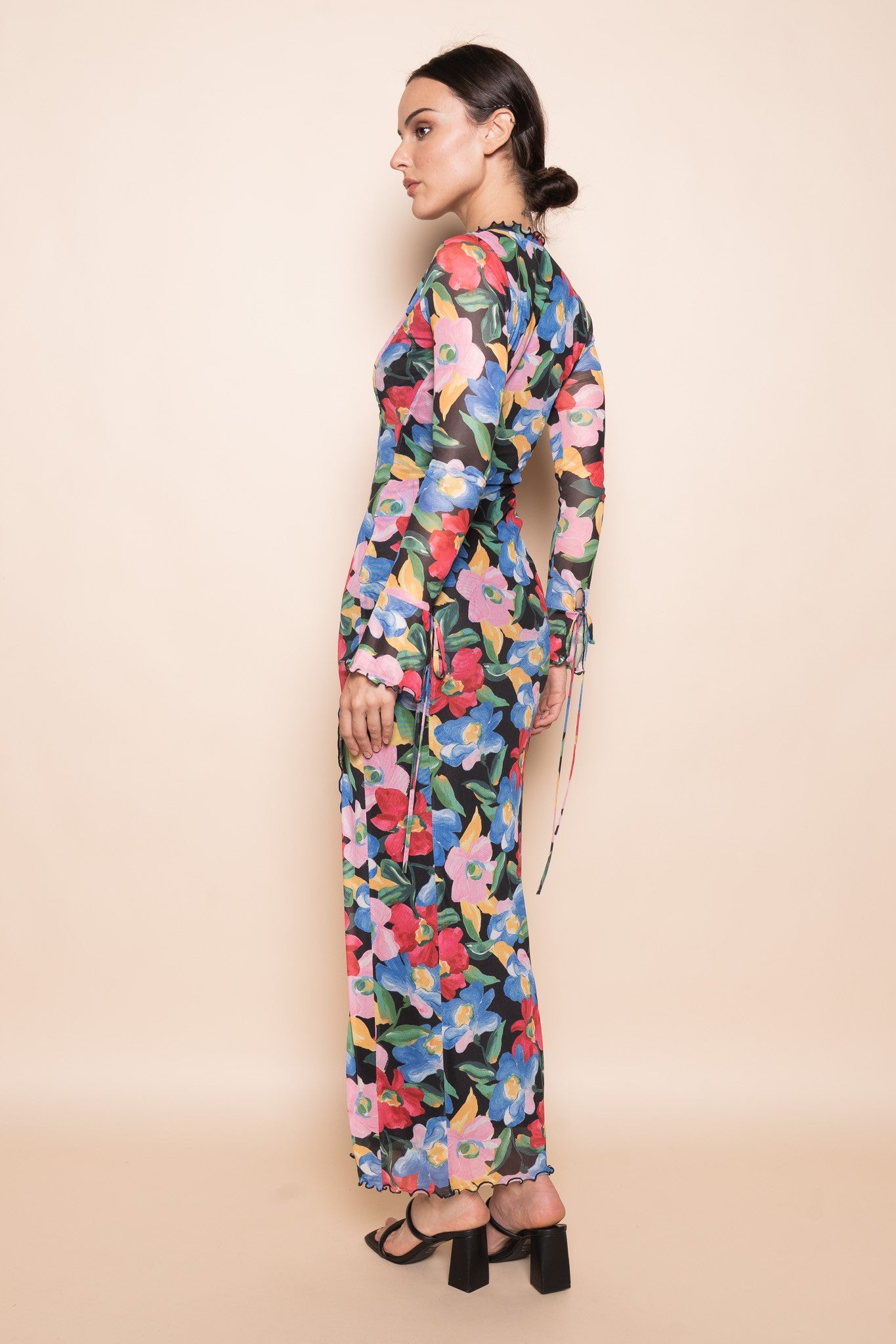 LONG SLEEVE FLORAL PRINT MAXI DRESS