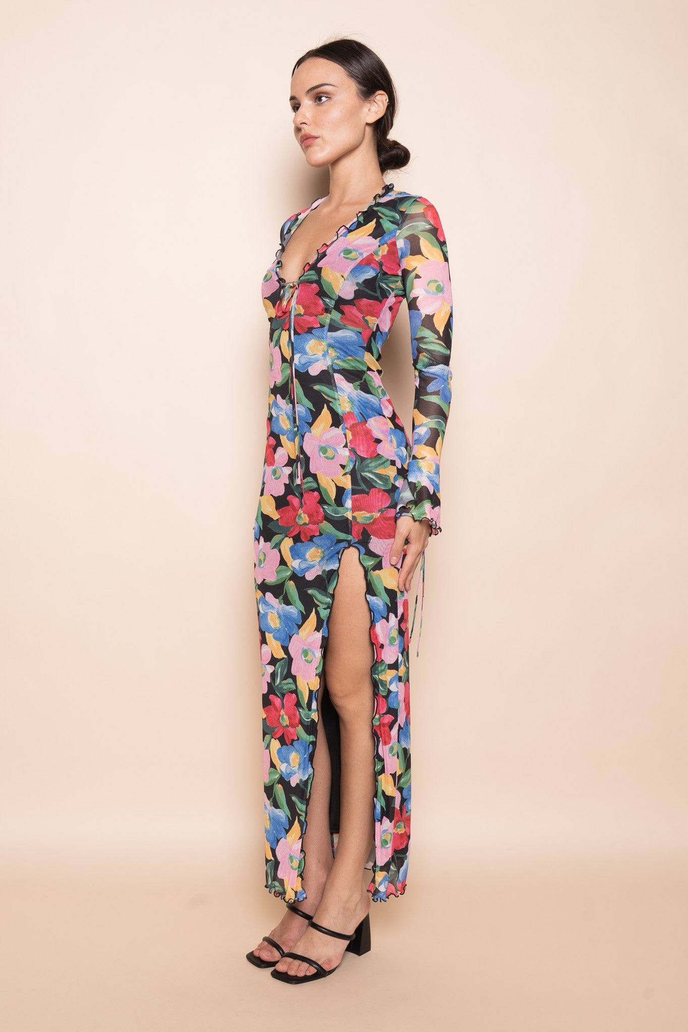 LONG SLEEVE FLORAL PRINT MAXI DRESS