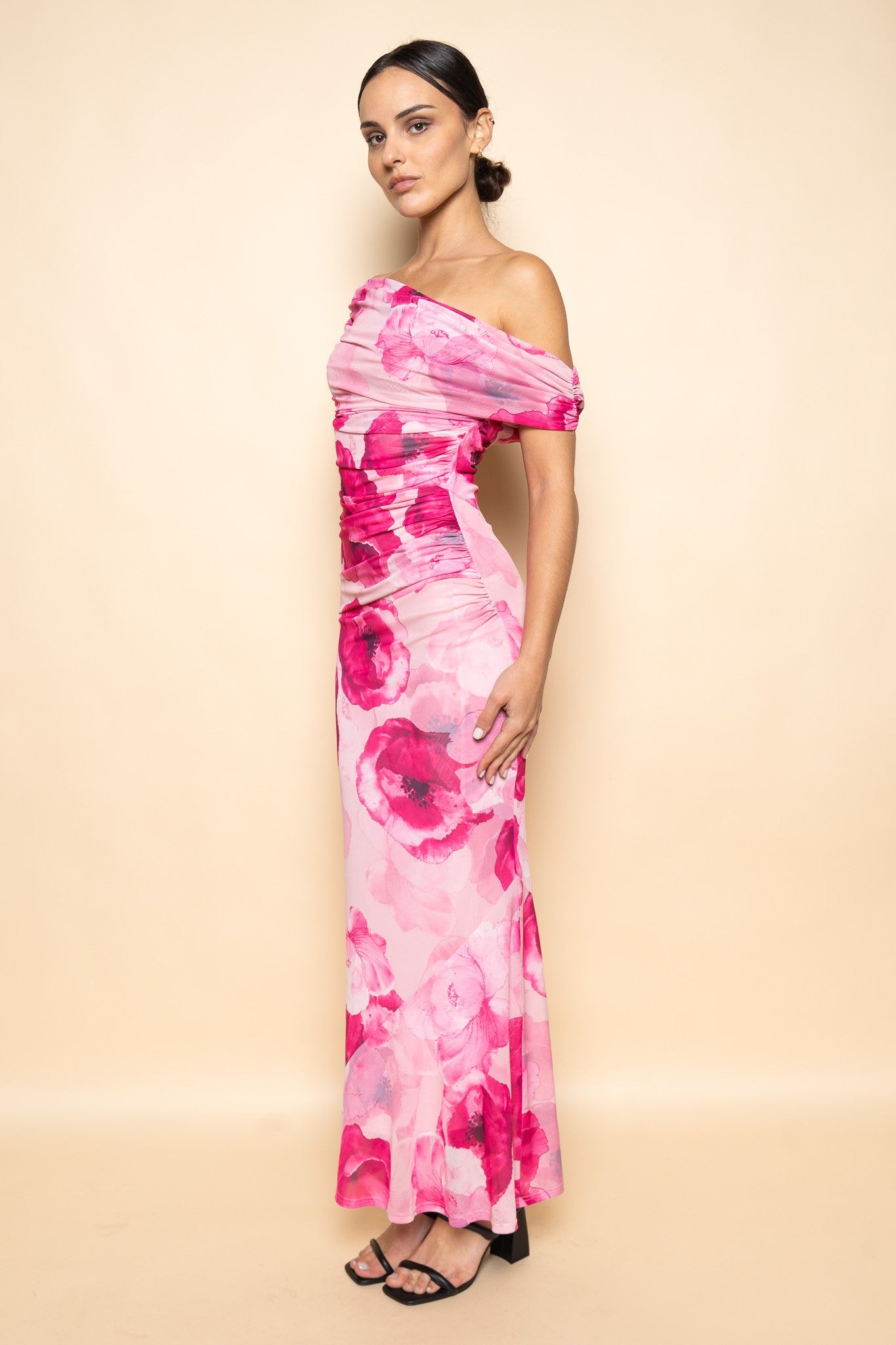 FLORAL PRINT COWL BACK MAXI DRESS