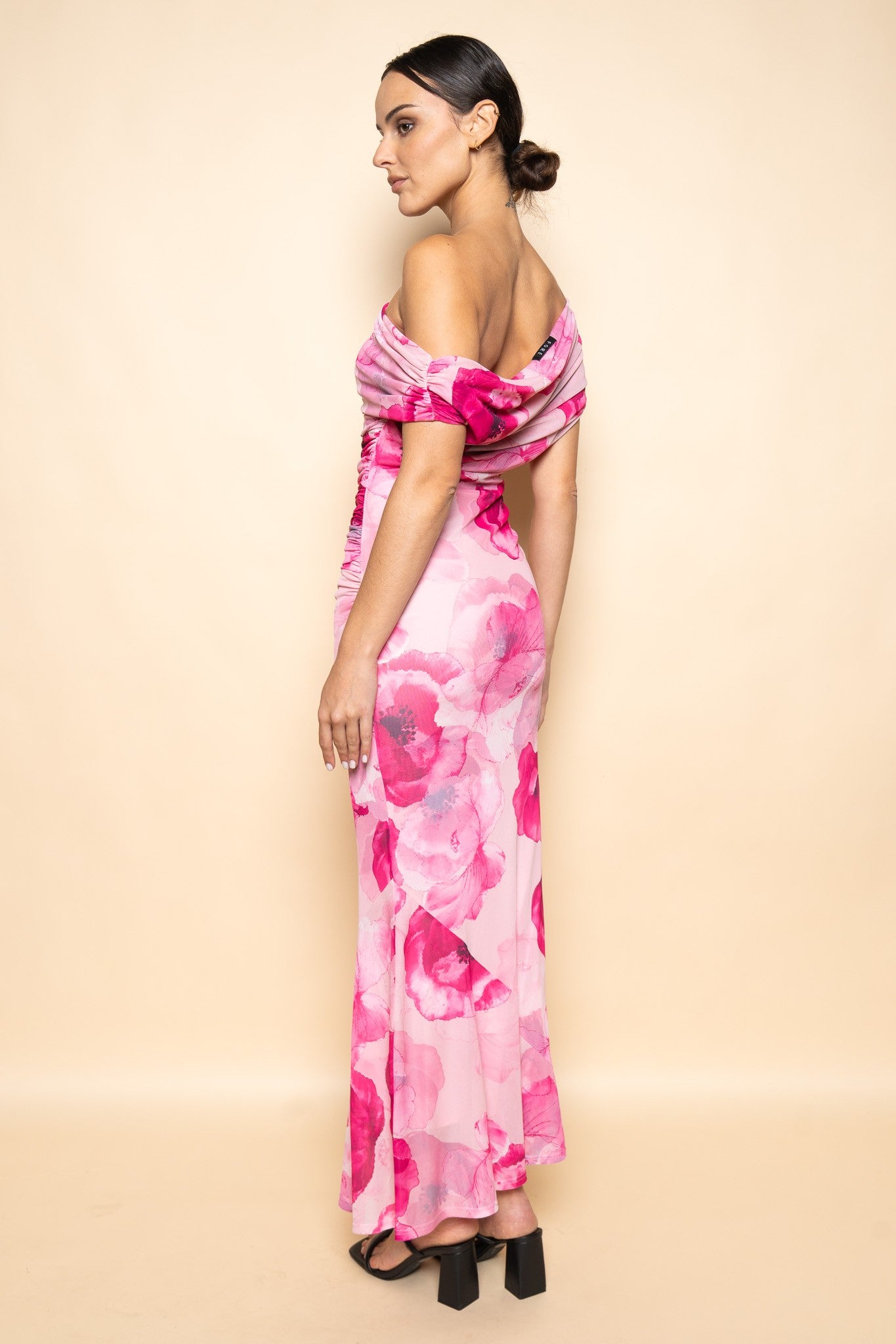 FLORAL PRINT COWL BACK MAXI DRESS