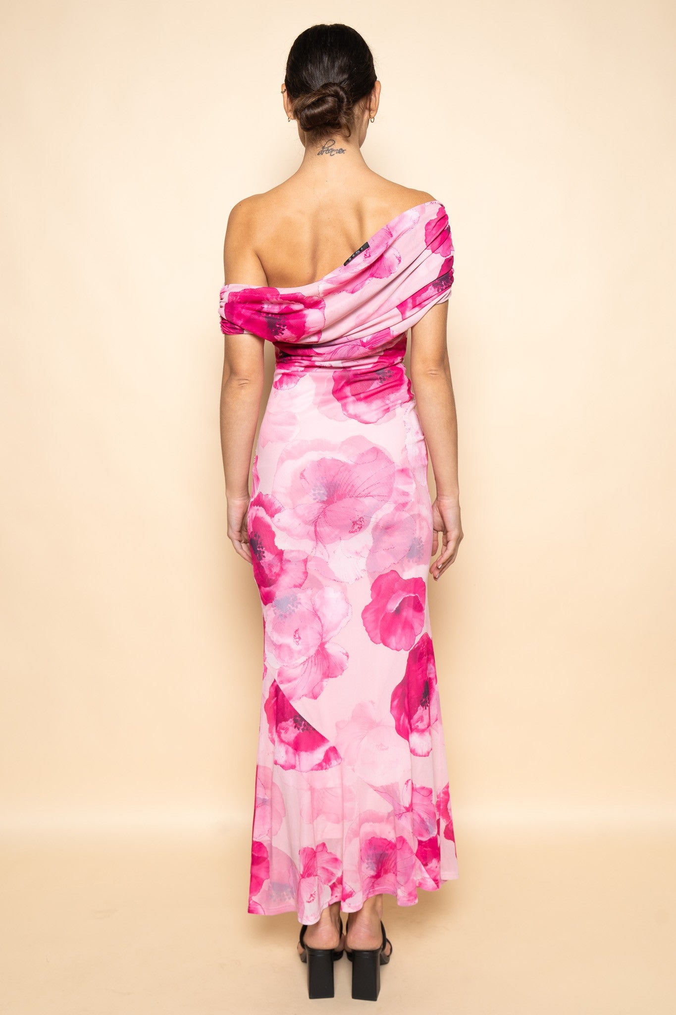 FLORAL PRINT COWL BACK MAXI DRESS