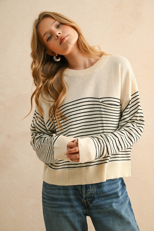 STRIPE SWEATER W/ POCKET