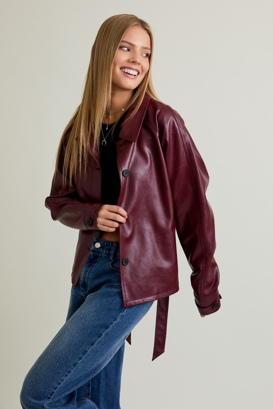 FAUX LEATHER TRENCH JACKET