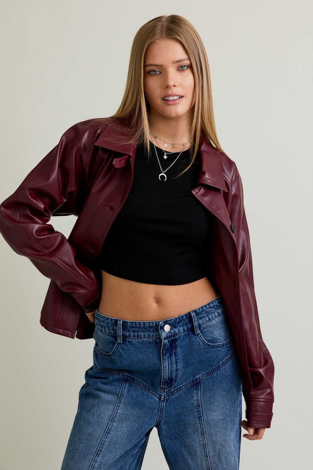FAUX LEATHER TRENCH JACKET