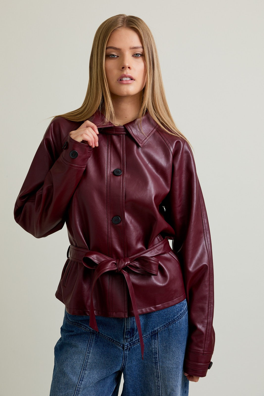 FAUX LEATHER TRENCH JACKET