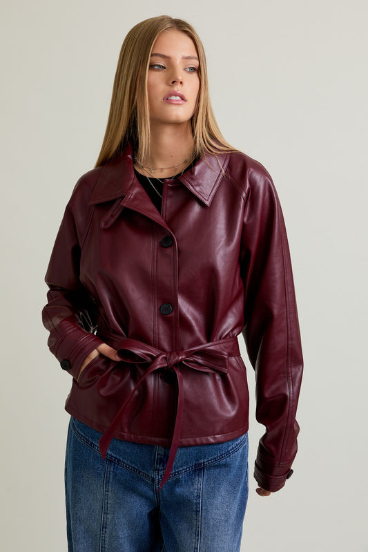FAUX LEATHER TRENCH JACKET