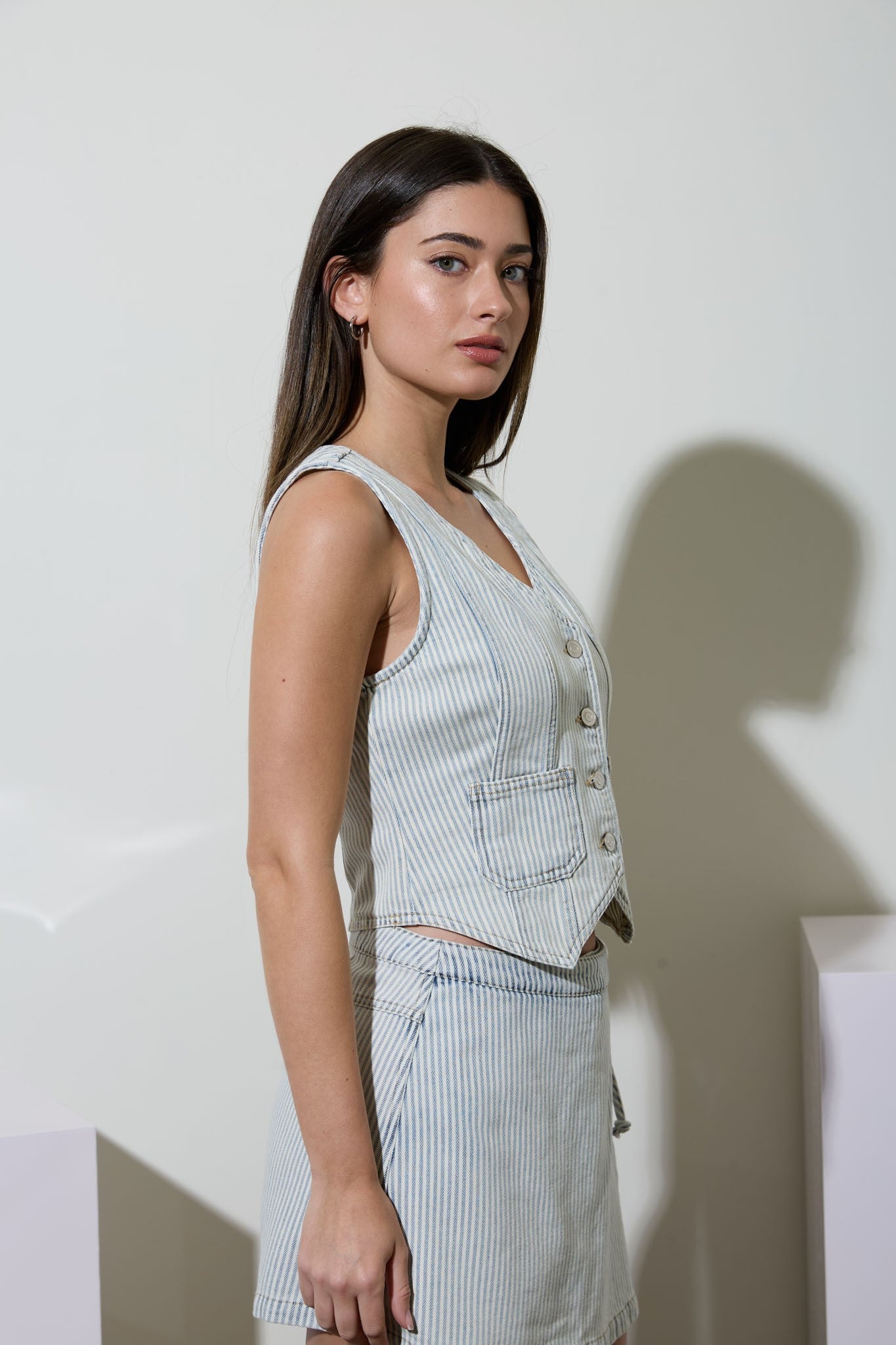 STRIPED DENIM VEST